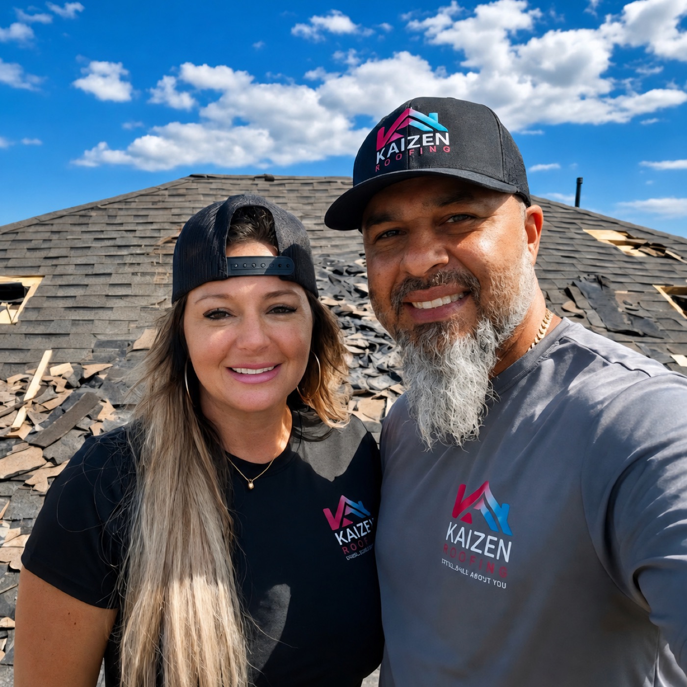 Sheila and Leo, owners of Kaizen Roofing, on site in Cutler Bay